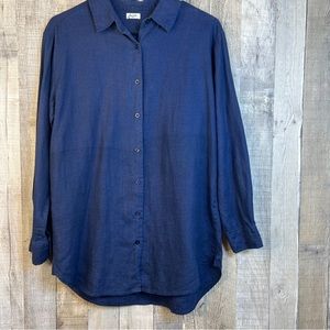 Symple NYC Navy Blue Linen Button Front Top w/1 Button Cuff on the sleev…